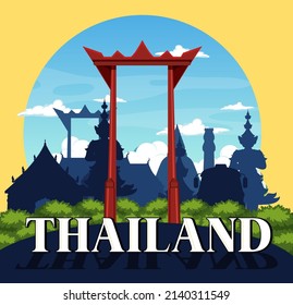 Giant swing Thailand attraction and landscape icon illustration