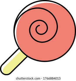 Giant Swirl Lolly Hard Candy with Stick Concept,  Pink Gin Lollipop Vector Color Icon Design, Handcrafted Confectionery Sign, Delicious Sweet Graphic, Foodie and gourmet Symbol on white background