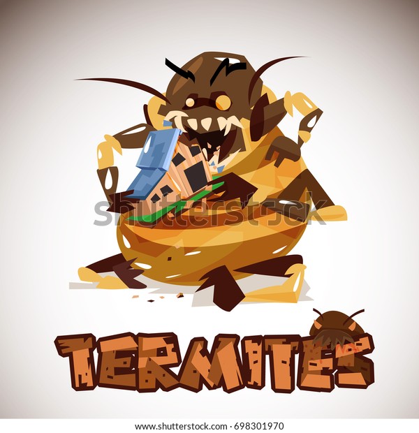Giant Termites\
Monster eating your home. character design. typographic for header\
design - vector\
illustration