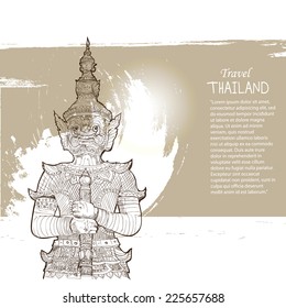 Giant of Thailand. Thailand Travel Elements Design. Hand Drawn Illustration.