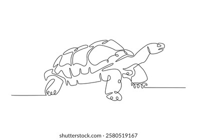 Giant tortoise in continuous one line drawing. Single line art draw of Turtle. Editable vector.