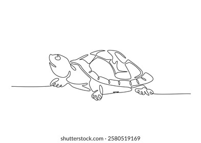 Giant tortoise in continuous one line drawing. Single line art draw of Turtle. Editable vector.