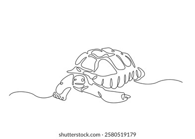 Giant tortoise in continuous one line drawing. Single line art draw of Turtle. Editable vector.