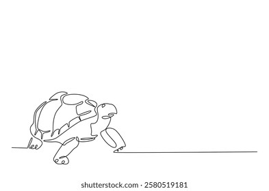 Giant tortoise in continuous one line drawing. Single line art draw of Turtle. Editable vector.