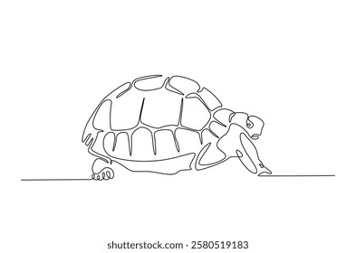 Giant tortoise in continuous one line drawing. Single line art draw of Turtle. Editable vector.