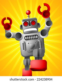 A Giant toy robot mad attack cartoon vector illustration