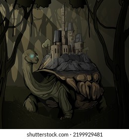 giant turtle with castle on his back