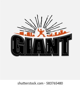 Giant typographic. Robot with city in background. Giant logo concept. template for logo - vector illustration