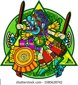 giant warrior. american aztec mayan mexican ornament vector