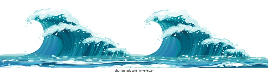 Giant waves on white background illustration