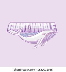 giant white whale illustration for e-Sport logo, print t-shirt and poster