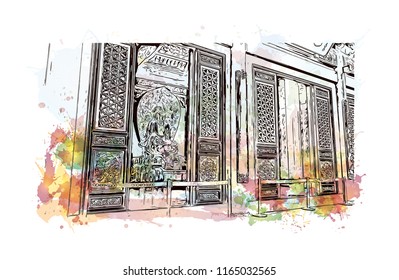 Giant Wild Goose Pagoda or Big Wild Goose Pagoda, is a Buddhist pagoda located in southern Xi'an, Shaanxi province, China. Hand drawn sketch illustration in vector.