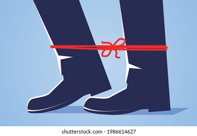 The giant's feet were tied with red ropes