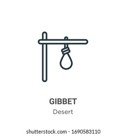 Icono vector de esquema Gibbet. Icono de gibbet negro de línea delgada, ilustración de elemento simple vectorial plano del concepto de oeste salvaje editable trazo aislado sobre fondo blanco