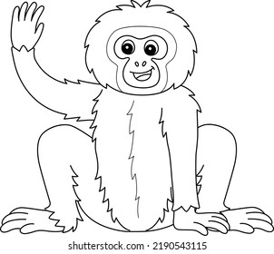 Gibbon Animal Isolated Coloring Page for Kids