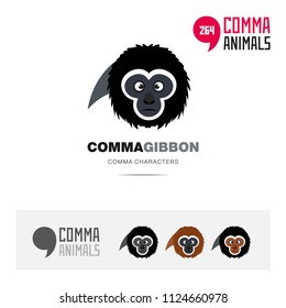 Gibbon Ape animal concept icon set and modern brand identity logo template and app symbol based on comma sign