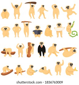 Gibbon icons set. Cartoon set of gibbon vector icons for web design