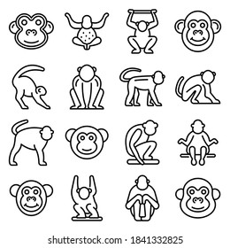 Gibbon icons set. Outline set of gibbon vector icons for web design isolated on white background