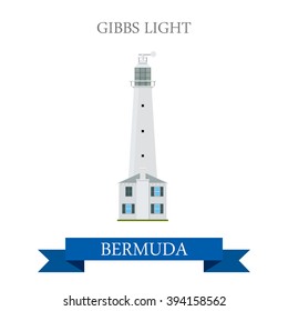 Gibbs Light in Bermuda. Flat cartoon style historic sight showplace attraction web site vector illustration. World countries cities vacation travel Central North America Caribbean islands collection