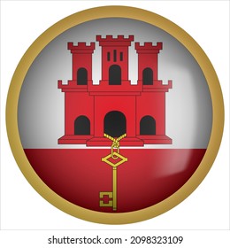 Gibraltar 3D rounded Flag Icon with Gold Frame