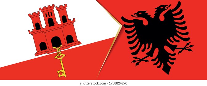 Gibraltar and Albania flags, two vector flags symbol of relationship or confrontation.