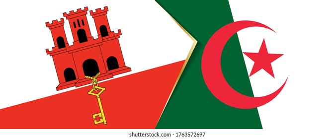 Gibraltar and Algeria flags, two vector flags symbol of relationship or confrontation.