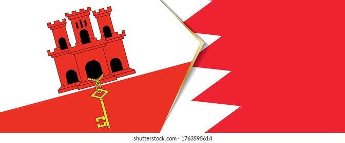 Gibraltar and Bahrain flags, two vector flags symbol of relationship or confrontation.
