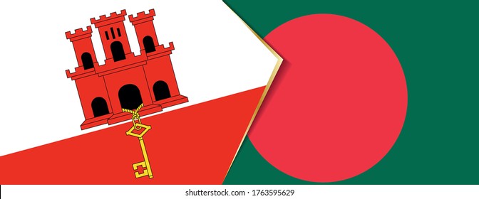 Banderas de Gibraltar y Bangladesh, dos banderas vectoriales símbolo de relación o enfrentamiento.