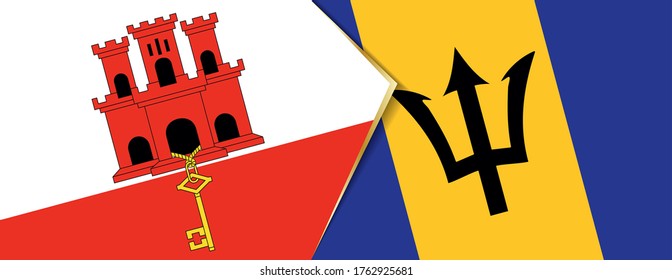 Gibraltar und Barbados Flaggen, zwei Vektorfahnen Symbol für Beziehung oder Konfrontation.