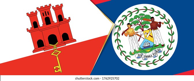 Gibraltar and Belize flags, two vector flags symbol of relationship or confrontation.