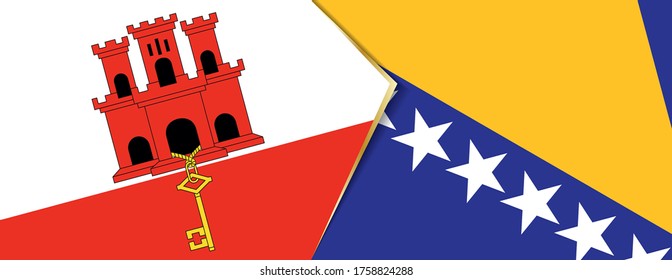 Gibraltar and Bosnia and Herzegovina flags, two vector flags symbol of relationship or confrontation.