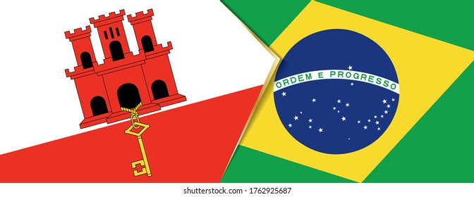 Gibraltar and Brazil flags, two vector flags symbol of relationship or confrontation.