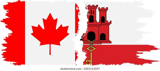 Gibraltar and Canada grunge flags connection, vector