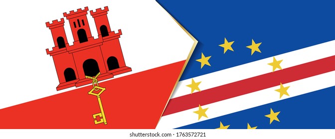 Gibraltar and Cape Verde flags, two vector flags symbol of relationship or confrontation.