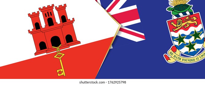 Banderas de Gibraltar y las Islas Caimán, dos banderas vectoriales símbolo de relación o enfrentamiento.