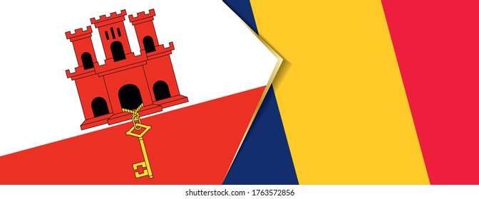 Gibraltar and Chad flags, two vector flags symbol of relationship or confrontation.