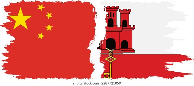 Conexión de banderas de grano de Gibraltar y China, vector