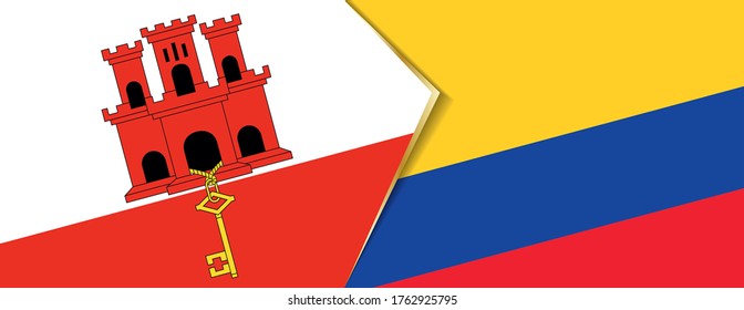Gibraltar and Colombia flags, two vector flags symbol of relationship or confrontation.