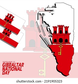 Gibraltar country map and flag with bold text to commemorate Gibraltar National Day on September 10