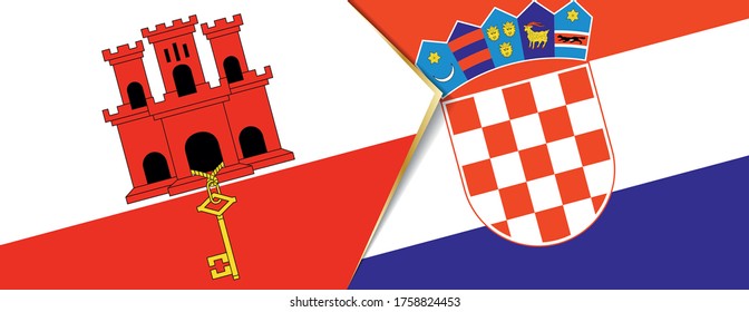 Gibraltar and Croatia flags, two vector flags symbol of relationship or confrontation.