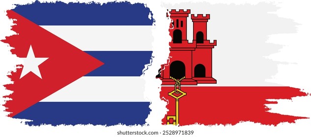 Gibraltar and  Cuba grunge flags connection, vector