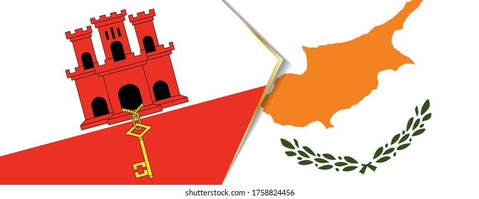 Gibraltar and Cyprus flags, two vector flags symbol of relationship or confrontation.