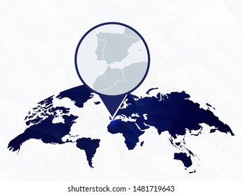 Gibraltar detailed map highlighted on blue rounded World Map. Map of Gibraltar in circle.
