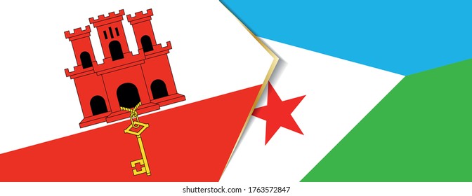 Gibraltar and Djibouti flags, two vector flags symbol of relationship or confrontation.