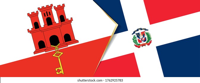 Gibraltar und die Dominikanische Republik, zwei Vektorfahnen Symbol für Beziehung oder Konfrontation.
