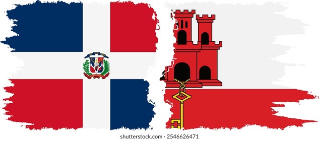 Gibraltar and Dominican Republic grunge flags connection, vector