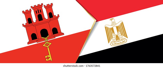 Gibraltar and Egypt flags, two vector flags symbol of relationship or confrontation.