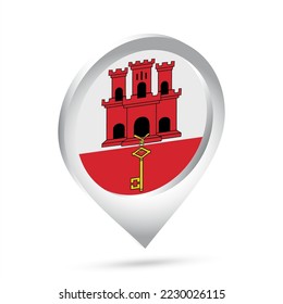 Icono de 3 d pin de la bandera de Gibraltar. Ilustración vectorial.