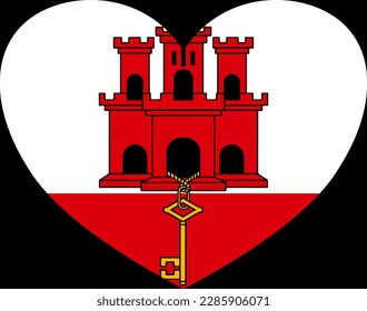 Bandera de Gibraltar en forma de corazón aislada en fondo transparente