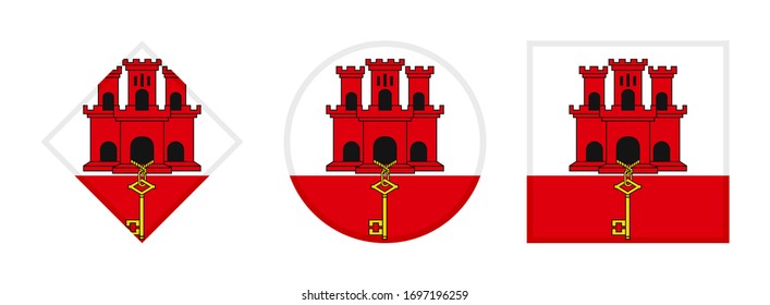Symbol-Satz für die Gibraltar-Flagge einzeln auf weißem Hintergrund